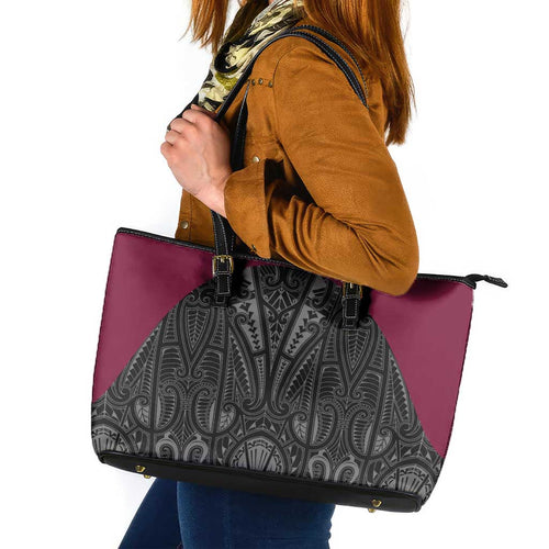 Queensland Maori Rugby Nga Hau e Wha Leather Tote Bag Maroon Motif
