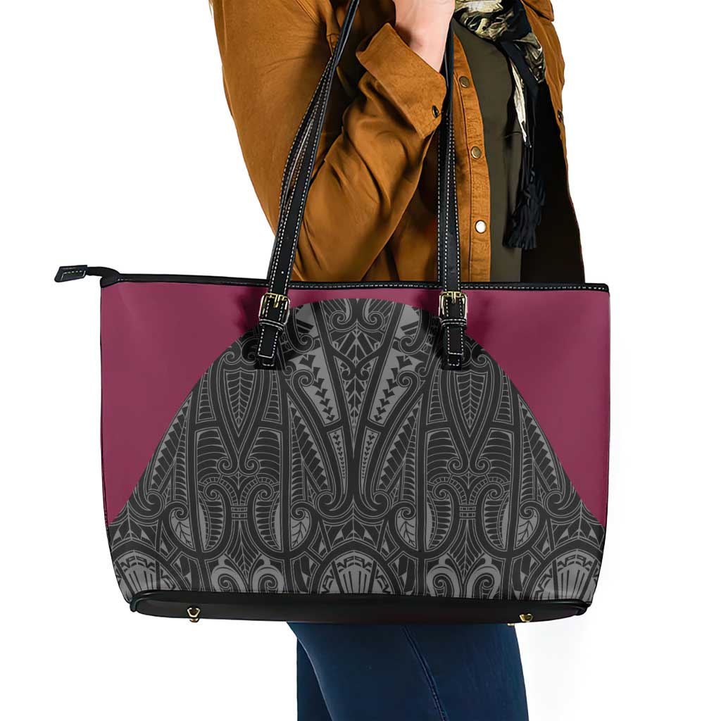 Queensland Maori Rugby Nga Hau e Wha Leather Tote Bag Maroon Motif