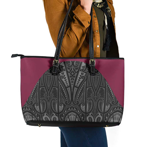 Queensland Maori Rugby Nga Hau e Wha Leather Tote Bag Maroon Motif