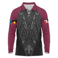 Queensland Maori Rugby Nga Hau e Wha Long Sleeve Polo Shirt Maroon Motif