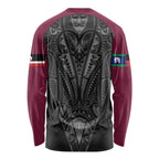 Queensland Maori Rugby Nga Hau e Wha Long Sleeve Shirt Maroon Motif
