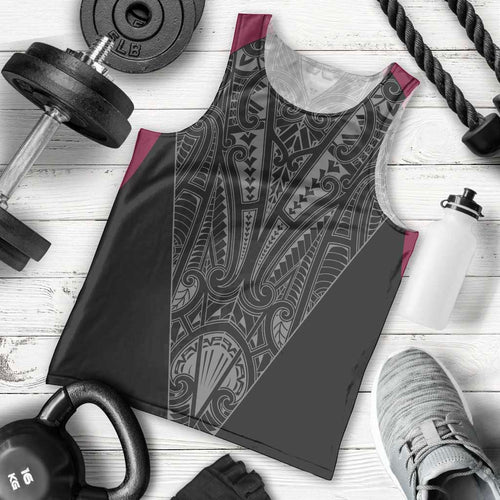 Queensland Maori Rugby Nga Hau e Wha Men Tank Top Maroon Motif