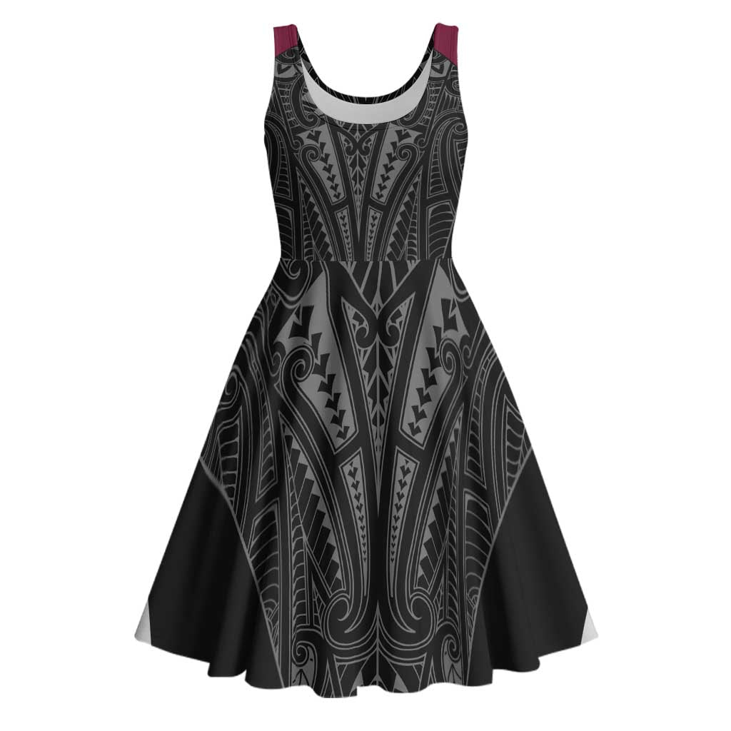 Queensland Maori Rugby Nga Hau e Wha Midi Dress Maroon Motif - Aussie Hoodie