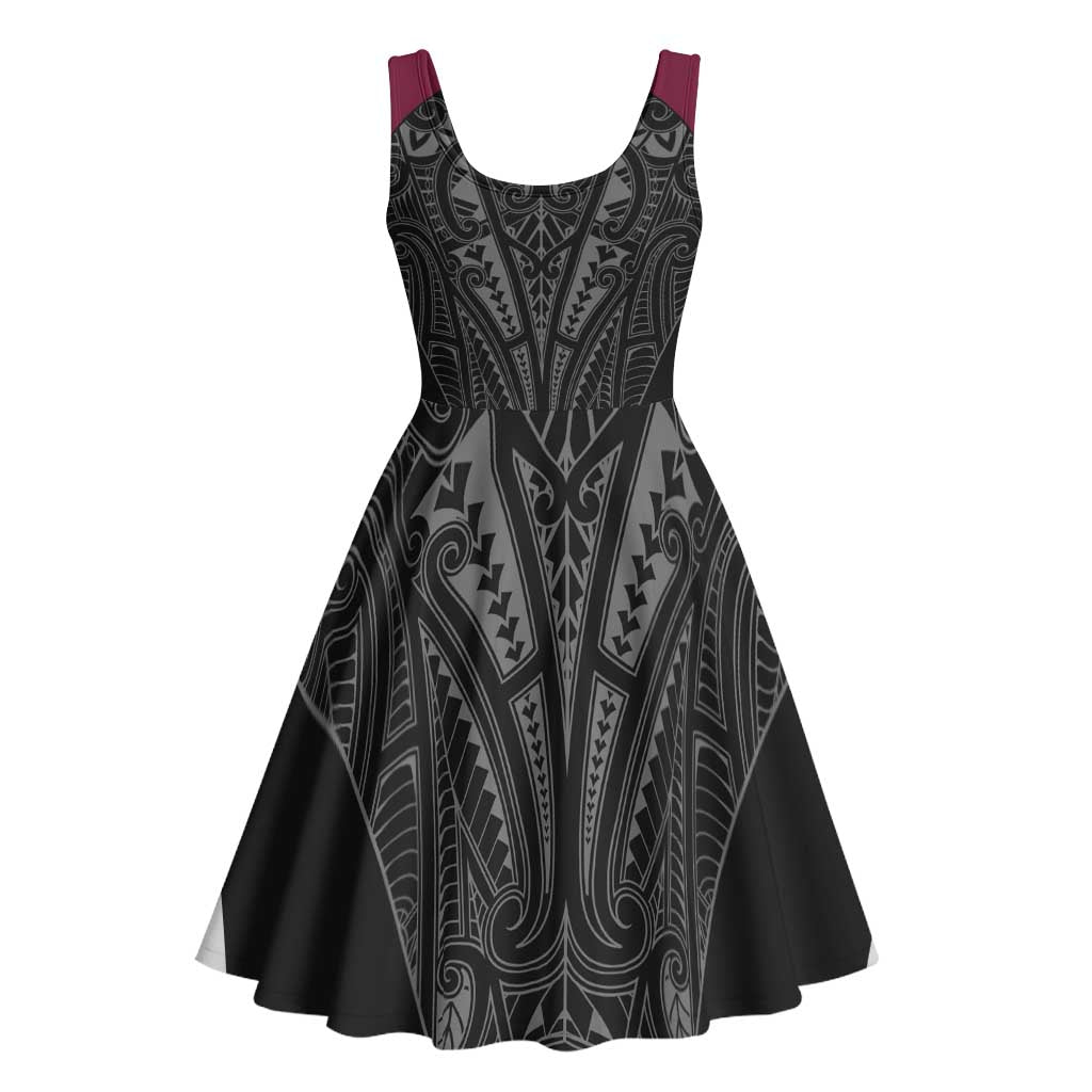 Queensland Maori Rugby Nga Hau e Wha Midi Dress Maroon Motif - Aussie Hoodie