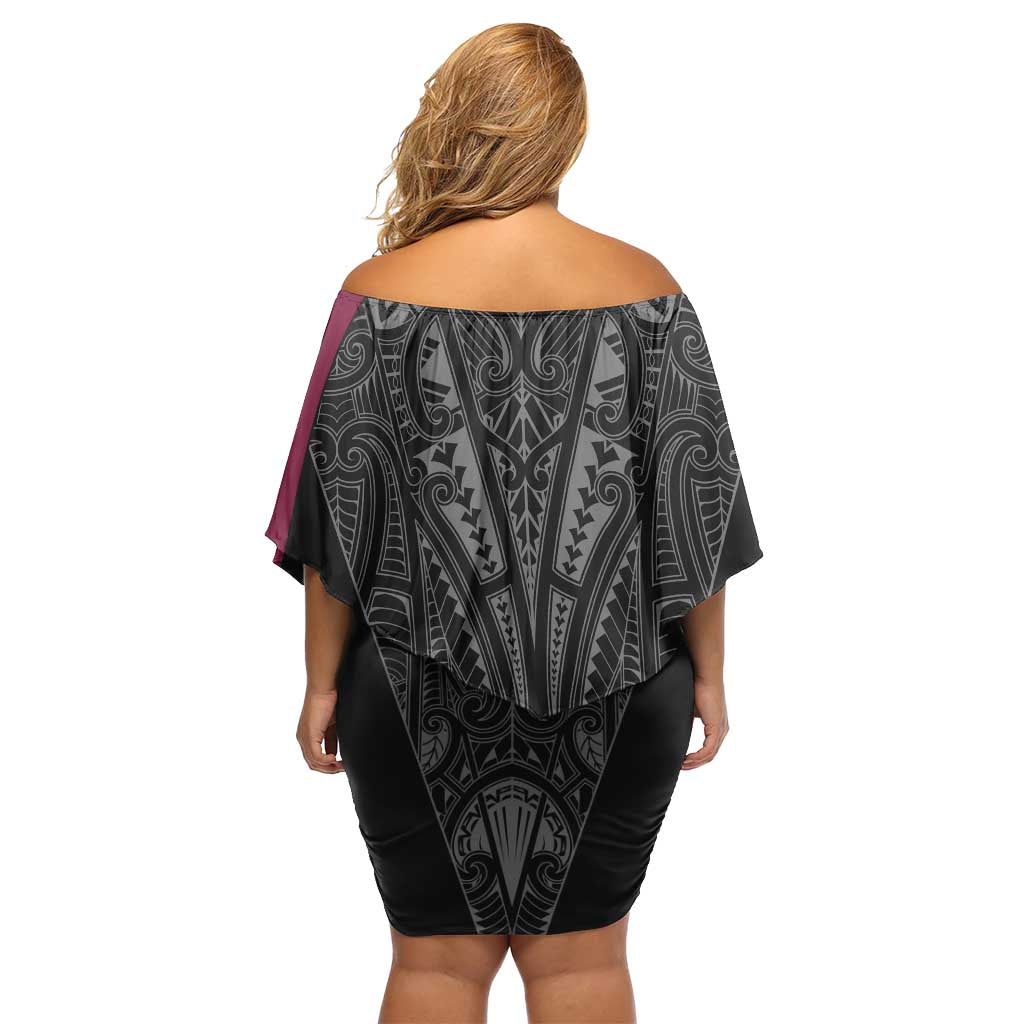 Queensland Maori Rugby Nga Hau e Wha Off Shoulder Short Dress Maroon Motif