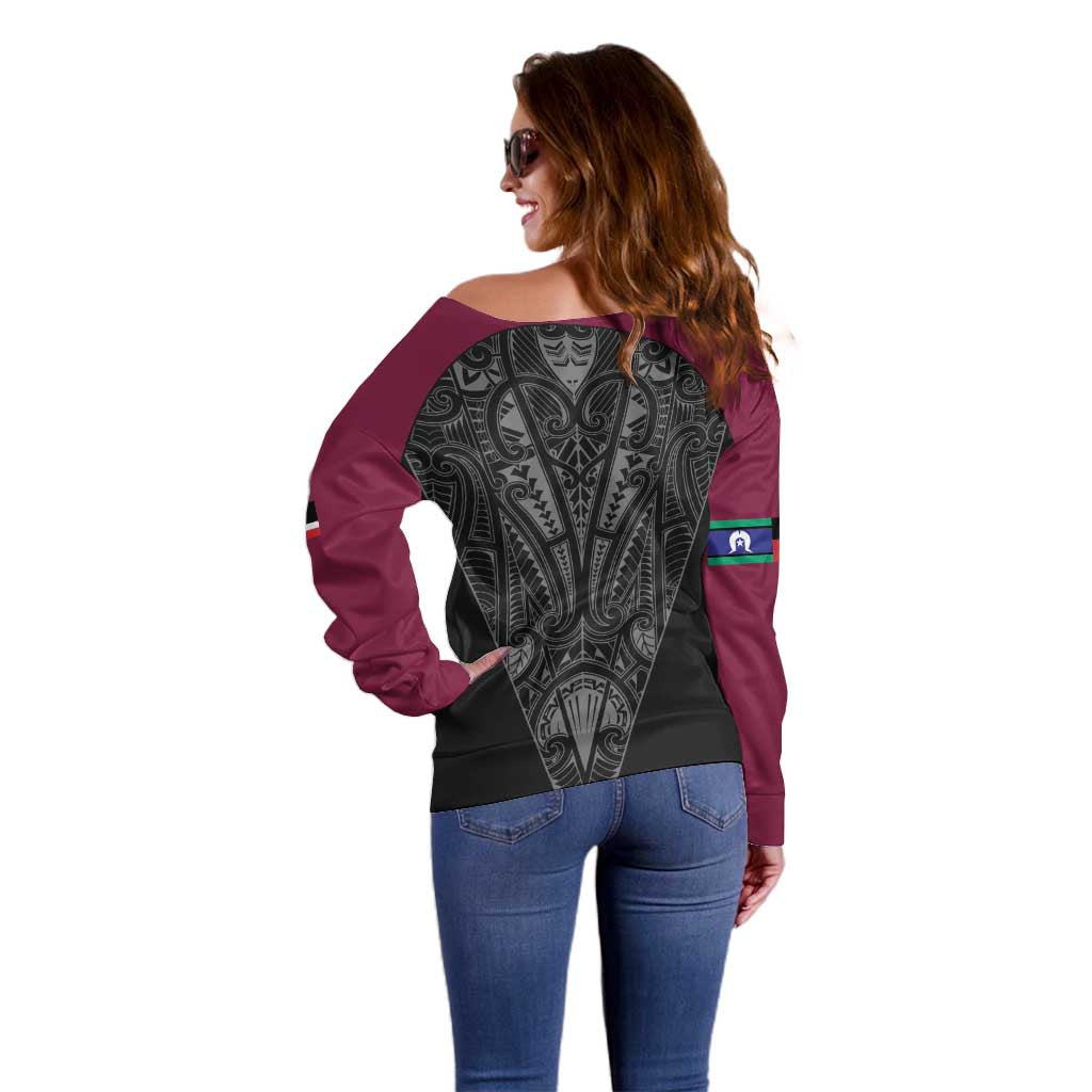 Queensland Maori Rugby Nga Hau e Wha Off Shoulder Sweater Maroon Motif