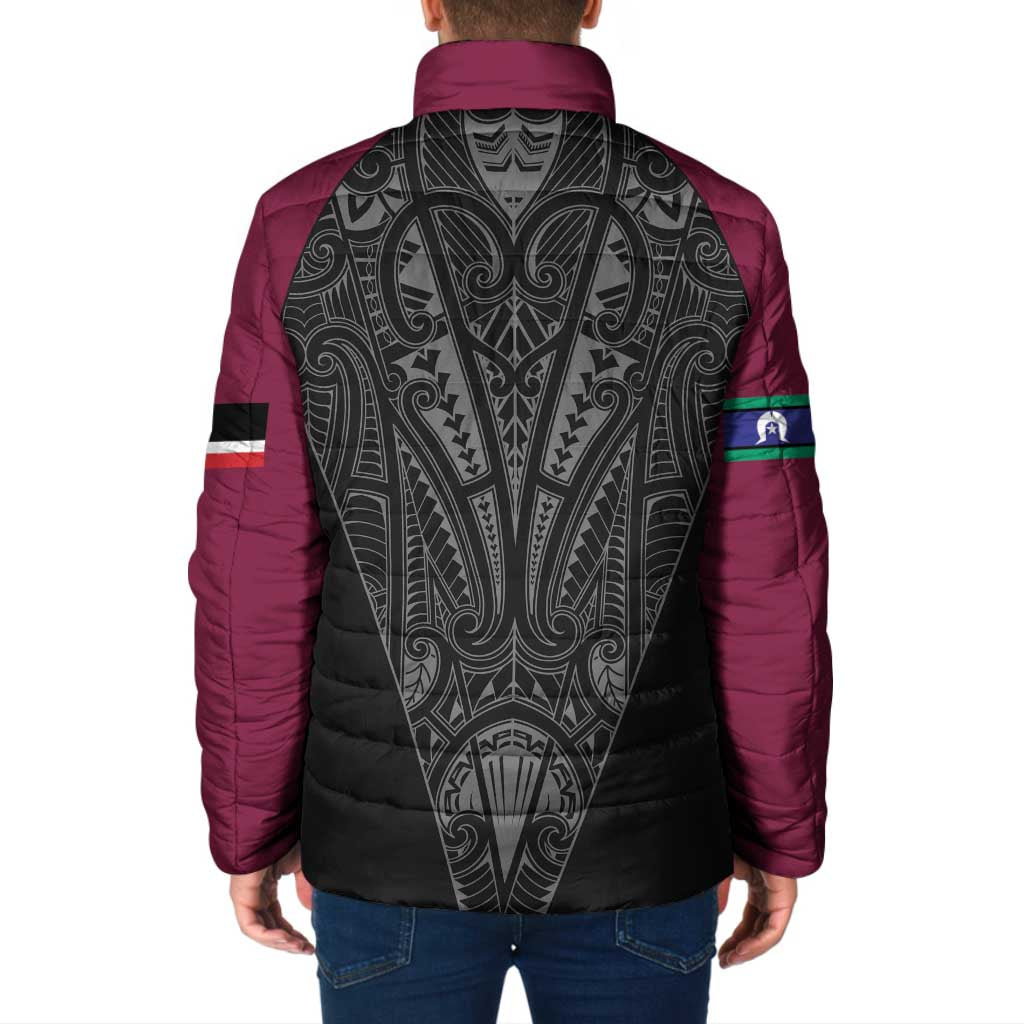 Queensland Maori Rugby Nga Hau e Wha Padded Jacket Maroon Motif - Aussie Hoodie