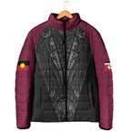 Queensland Maori Rugby Nga Hau e Wha Padded Jacket Maroon Motif - Aussie Hoodie