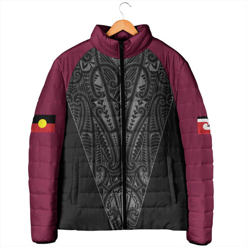 Queensland Maori Rugby Nga Hau e Wha Padded Jacket Maroon Motif - Aussie Hoodie