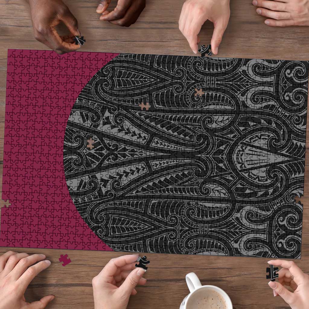 Queensland Maori Rugby Nga Hau e Wha Puzzle Maroon Motif - Aussie Hoodie