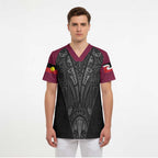 Queensland Maori Rugby Nga Hau e Wha Scrub Top Maroon Motif - Aussie Hoodie