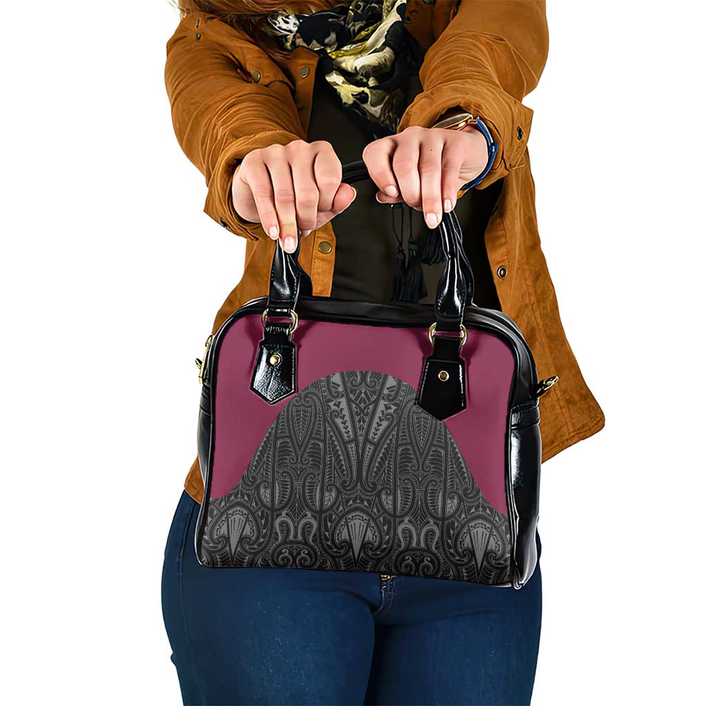 Queensland Maori Rugby Nga Hau e Wha Shoulder Handbag Maroon Motif