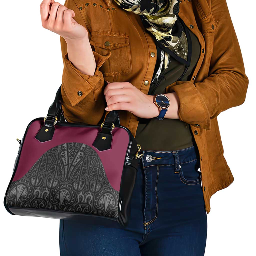 Queensland Maori Rugby Nga Hau e Wha Shoulder Handbag Maroon Motif