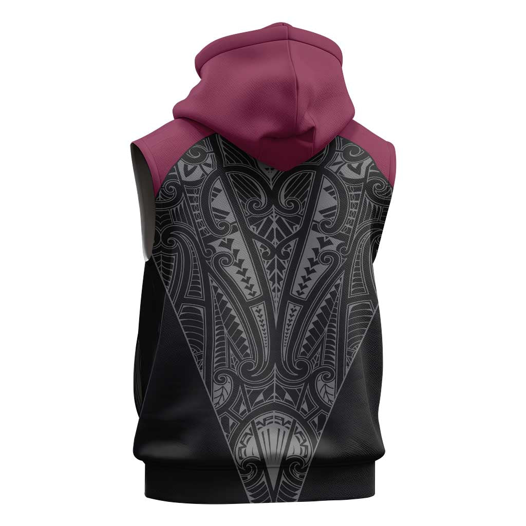 Queensland Maori Rugby Nga Hau e Wha Sleeveless Hoodie Maroon Motif - Aussie Hoodie
