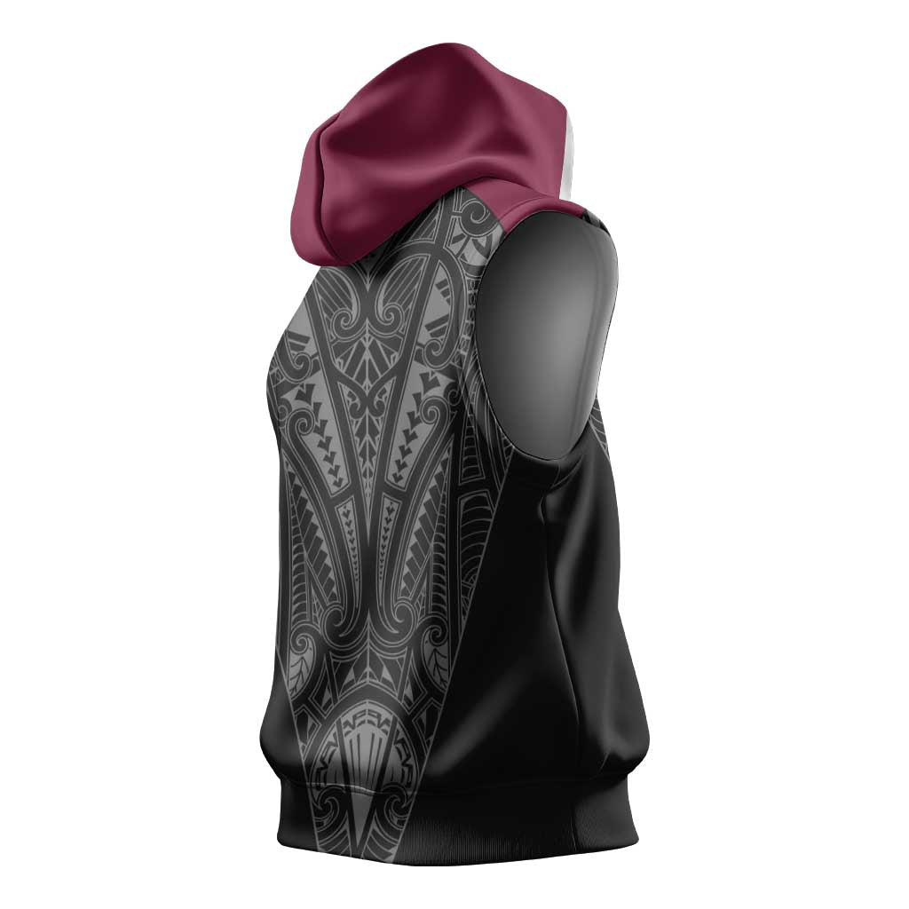 Queensland Maori Rugby Nga Hau e Wha Sleeveless Hoodie Maroon Motif - Aussie Hoodie