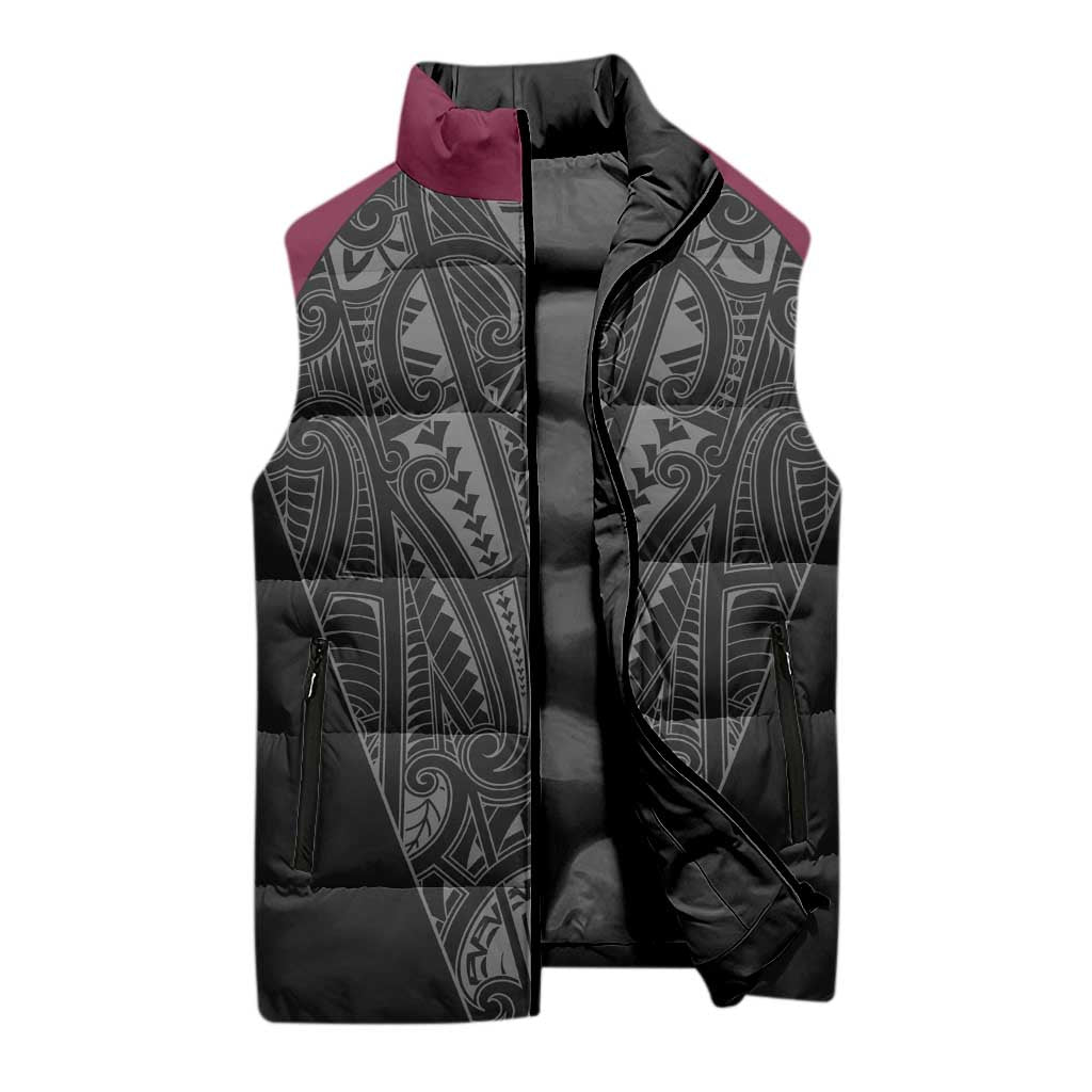 Queensland Maori Rugby Nga Hau e Wha Sleeveless Puffer Jacket Maroon Motif - Aussie Hoodie