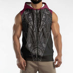 Queensland Maori Rugby Nga Hau e Wha Sleeveless Zip Hoodie Maroon Motif LT9