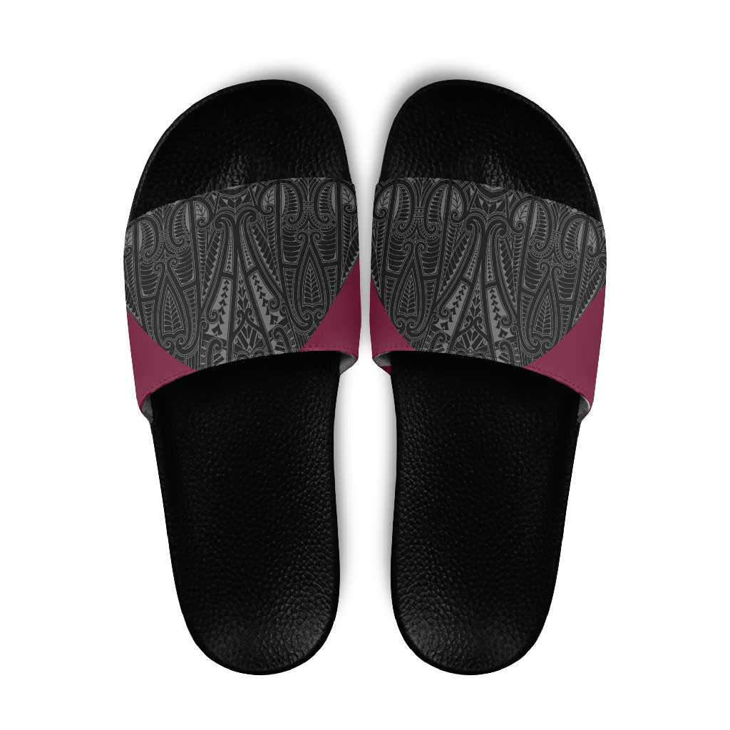 Queensland Maori Rugby Nga Hau e Wha Slide Sandals Maroon Motif - Aussie Hoodie