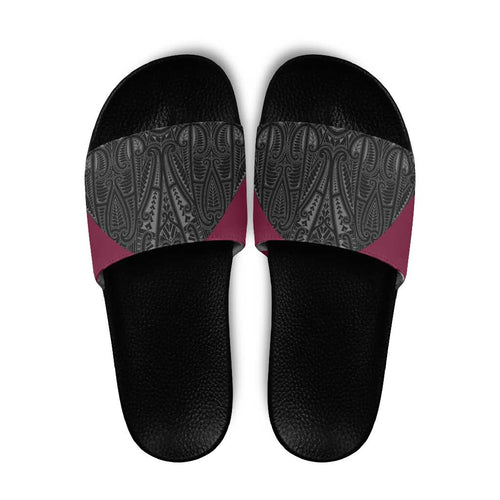 Queensland Maori Rugby Nga Hau e Wha Slide Sandals Maroon Motif - Aussie Hoodie