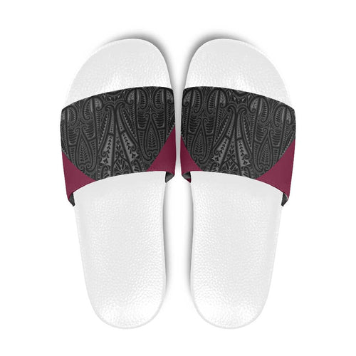 Queensland Maori Rugby Nga Hau e Wha Slide Sandals Maroon Motif - Aussie Hoodie