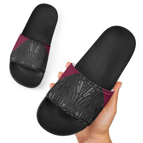 Queensland Maori Rugby Nga Hau e Wha Slide Sandals Maroon Motif - Aussie Hoodie