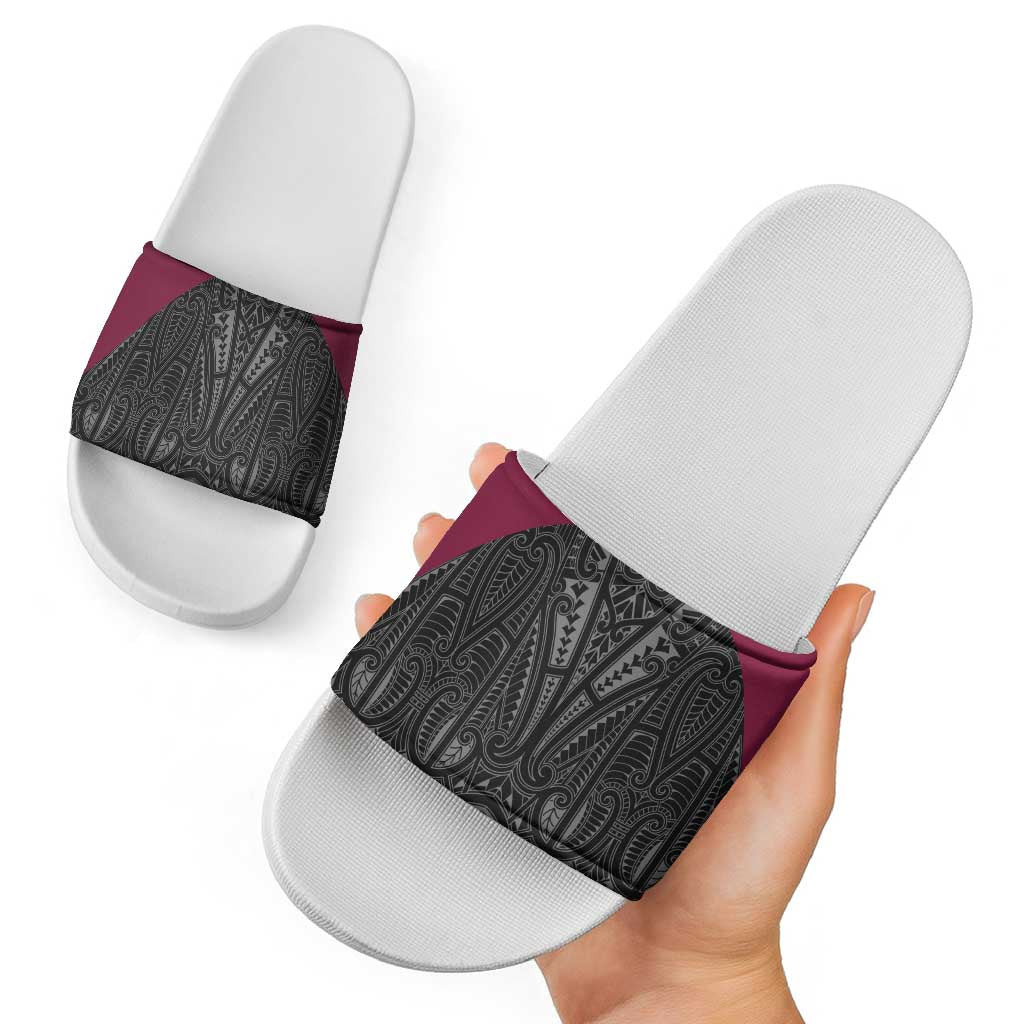 Queensland Maori Rugby Nga Hau e Wha Slide Sandals Maroon Motif - Aussie Hoodie