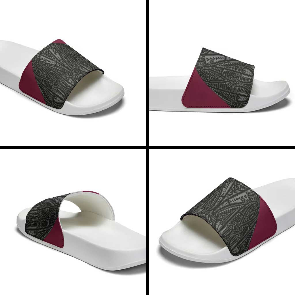Queensland Maori Rugby Nga Hau e Wha Slide Sandals Maroon Motif - Aussie Hoodie
