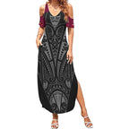 Queensland Maori Rugby Nga Hau e Wha Summer Maxi Dress Maroon Motif