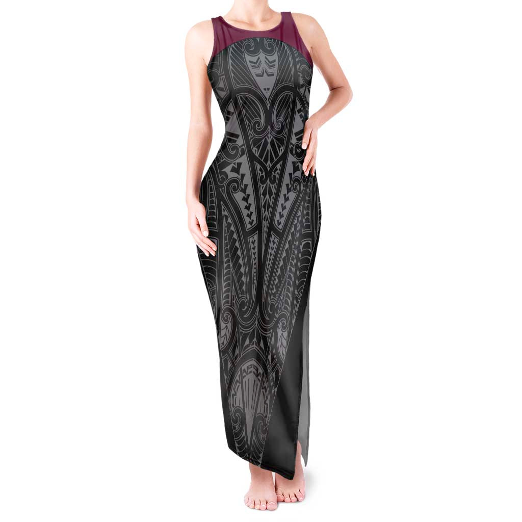 Queensland Maori Rugby Nga Hau e Wha Tank Maxi Dress Maroon Motif