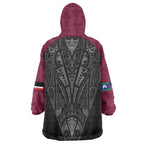Queensland Maori Rugby Nga Hau e Wha Wearable Blanket Hoodie Maroon Motif
