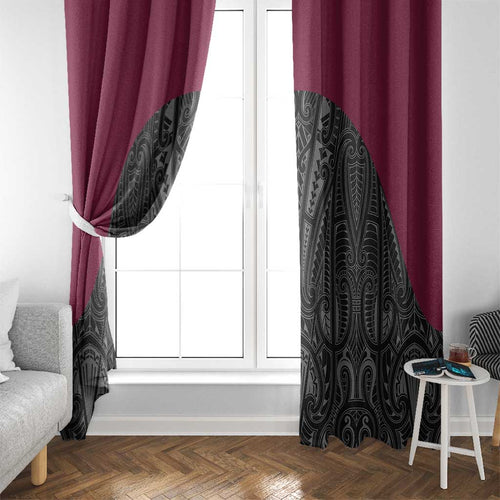 Queensland Maori Rugby Nga Hau e Wha Window Curtain Maroon Motif