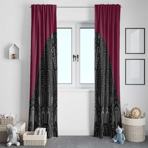 Queensland Maori Rugby Nga Hau e Wha Window Curtain Maroon Motif