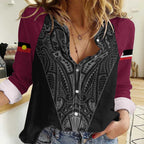 Queensland Maori Rugby Nga Hau e Wha Women Casual Shirt Maroon Motif