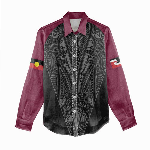 Queensland Maori Rugby Nga Hau e Wha Women Casual Shirt Maroon Motif