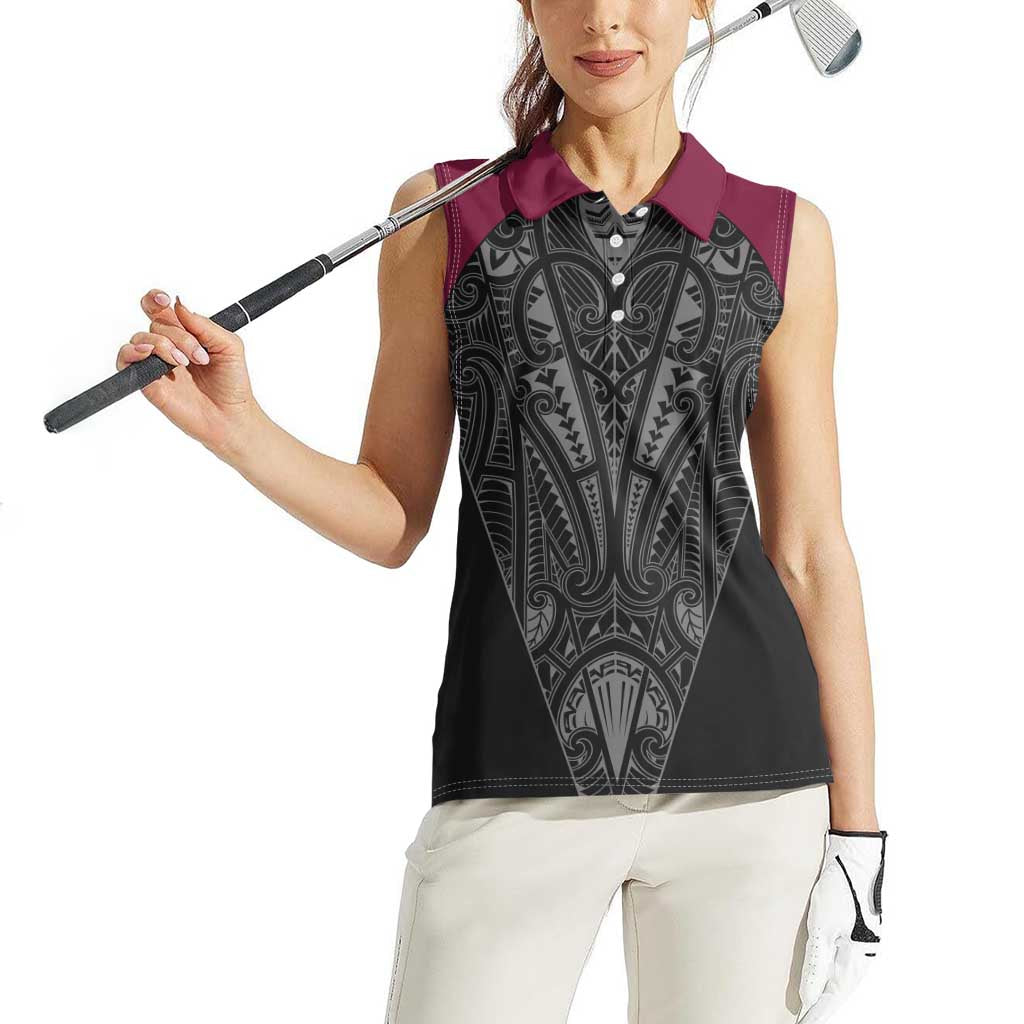Queensland Maori Rugby Nga Hau e Wha Women Sleeveless Polo Shirt Maroon Motif