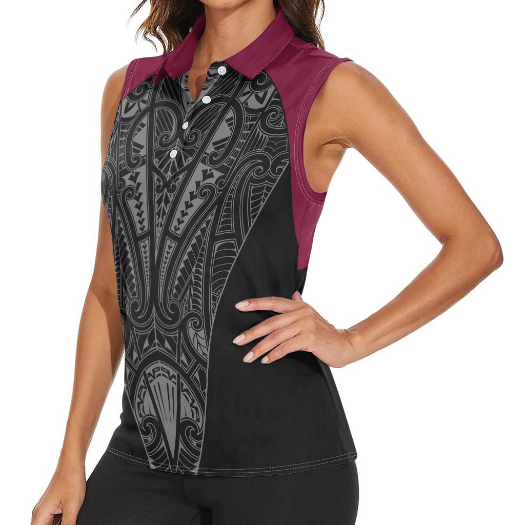 Queensland Maori Rugby Nga Hau e Wha Women Sleeveless Polo Shirt Maroon Motif