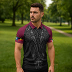 Queensland Maori Rugby Nga Hau e Wha Zipper Polo Shirt Maroon Motif - Aussie Hoodie