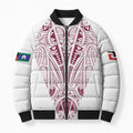 Queensland Maori Rugby Nga Hau e Wha Bomber Puffer Jacket White Motif - Aussie Hoodie