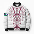 Queensland Maori Rugby Nga Hau e Wha Bomber Puffer Jacket White Motif - Aussie Hoodie