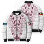 Queensland Maori Rugby Nga Hau e Wha Bomber Puffer Jacket White Motif - Aussie Hoodie