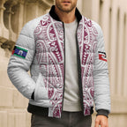 Queensland Maori Rugby Nga Hau e Wha Bomber Puffer Jacket White Motif - Aussie Hoodie