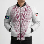 Queensland Maori Rugby Nga Hau e Wha Bomber Puffer Jacket White Motif - Aussie Hoodie