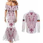 Queensland Maori Rugby Nga Hau e Wha Couples Matching Mermaid Dress and Long Sleeve Button Shirt White Motif