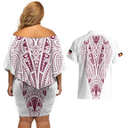 Queensland Maori Rugby Nga Hau e Wha Couples Matching Off Shoulder Short Dress and Hawaiian Shirt White Motif