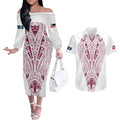 Queensland Maori Rugby Nga Hau e Wha Couples Matching Off The Shoulder Long Sleeve Dress and Hawaiian Shirt White Motif
