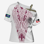 Queensland Maori Rugby Nga Hau e Wha Cross Shoulder Shirt White Motif - Aussie Hoodie