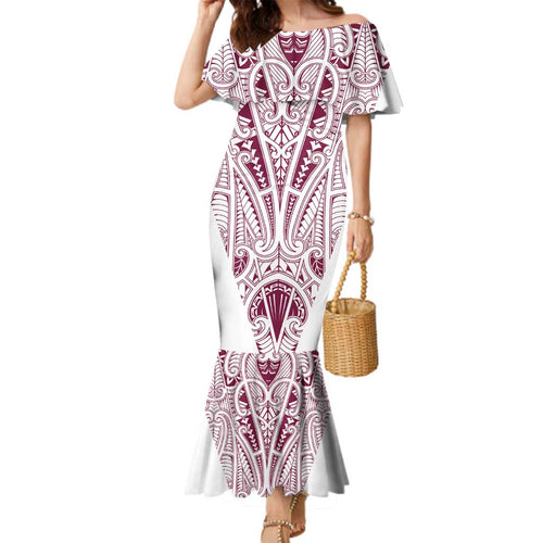 Queensland Maori Rugby Nga Hau e Wha Family Matching Mermaid Dress and Hawaiian Shirt White Motif