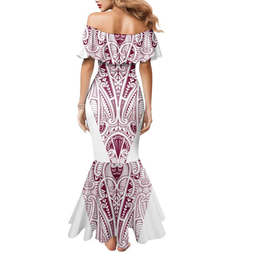 Queensland Maori Rugby Nga Hau e Wha Family Matching Mermaid Dress and Hawaiian Shirt White Motif