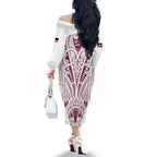 Queensland Maori Rugby Nga Hau e Wha Family Matching Off The Shoulder Long Sleeve Dress and Hawaiian Shirt White Motif