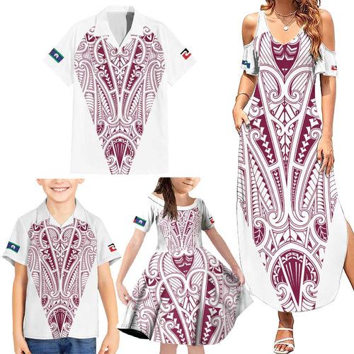 Queensland Maori Rugby Nga Hau e Wha Family Matching Summer Maxi Dress and Hawaiian Shirt White Motif